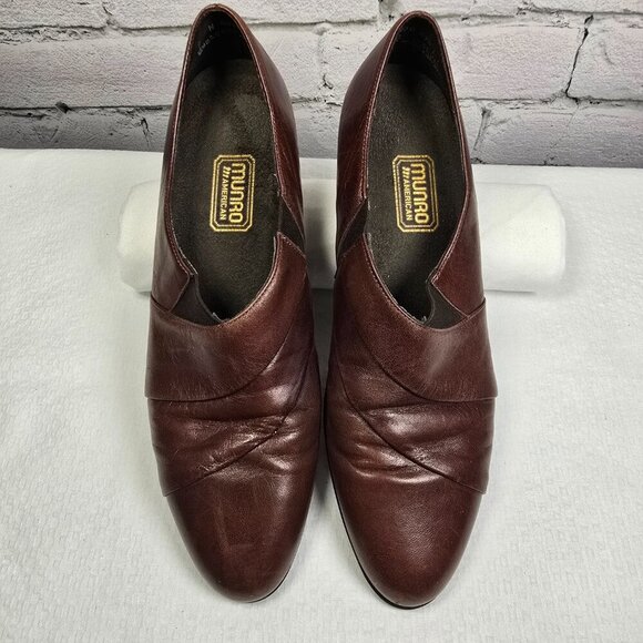MUNRO AMERICAN WOMENS ALISON LEATHER BROWN LEATHER PLEATED CASUAL SHOE SIZE 9 - Picture 5 of 6